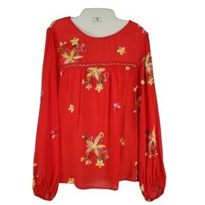 Fig and Flower Embroidered Floral Pullover Long Sleeves Blouse Top Size XL